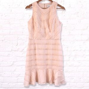 Adelyne Rae Blush PInk Eyelesh Fringe Mini Dress with Flounced Skirt Medium